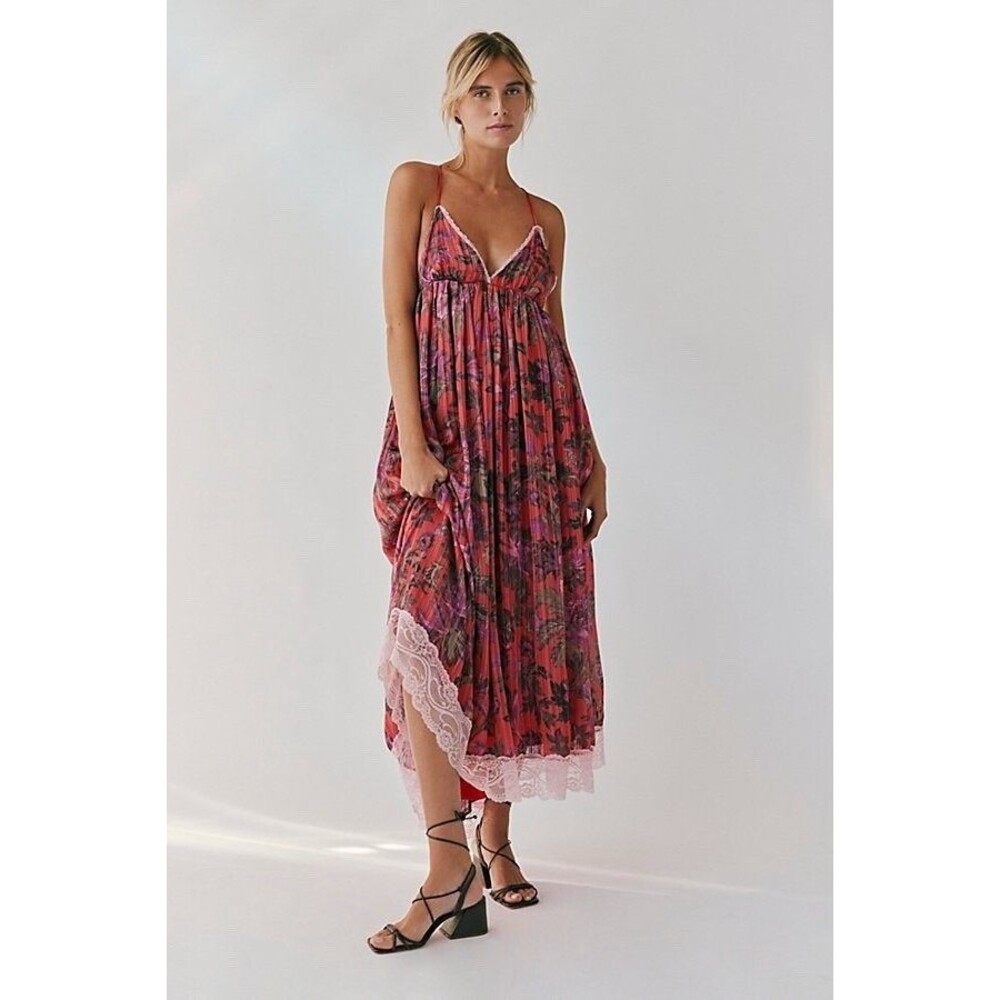 Free People Primmy Printed Midi/Maxi Dress Sz L Large Red Combo Floral $250 NWOT